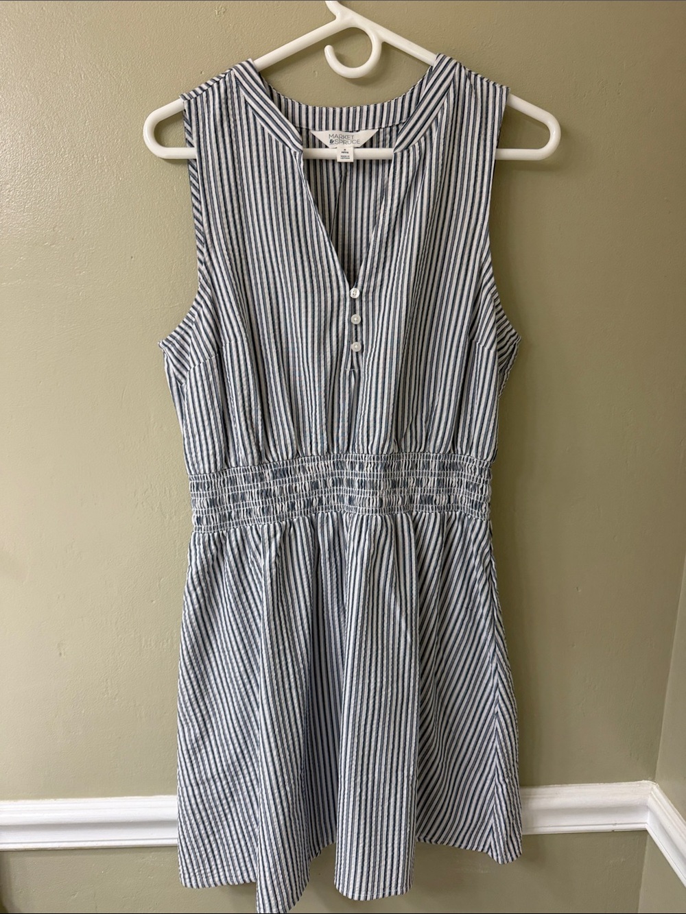 Market & Spruce Blue and White Striped Sleeveless Mini Dress